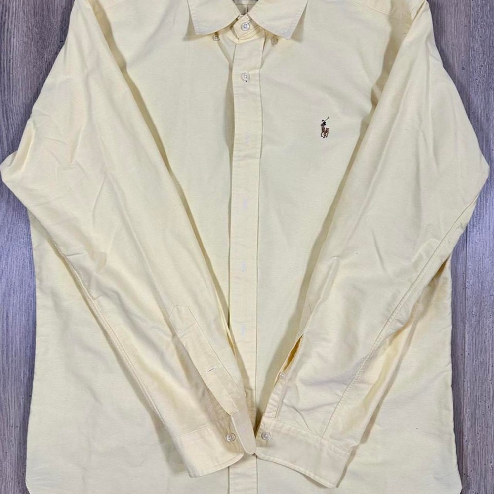 Polo Ralph Lauren Mens Sz L Classic Fit Yellow Heavy Cotton Casual Preppy Button